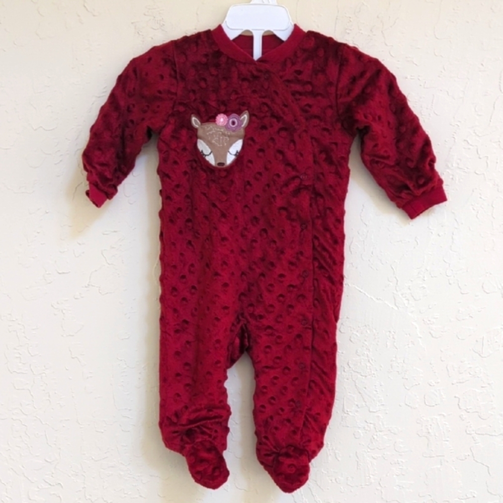 Baby Gear Burgundy Plush Jersey Lined Long Sleeve Footie Romper Size 6-9 mos